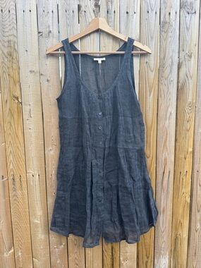 Eileen Fisher Black Button-Front Linen Tunic Dress
